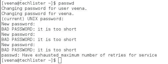 Number of attempts given for password change, when you run the command 'passwd'